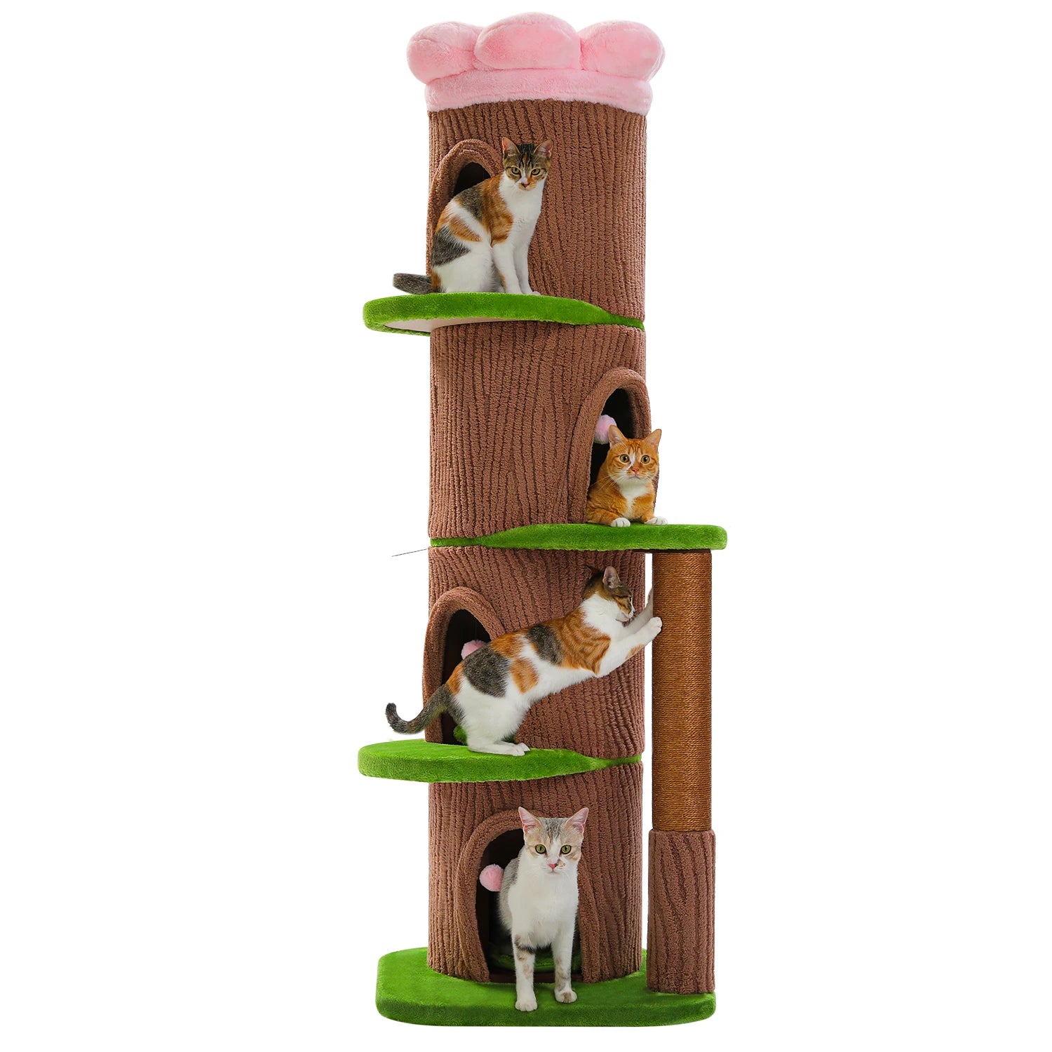 Tall Cat Tower with 4 Spacious Condos, Thick Sisal Post & Flower Top Bed