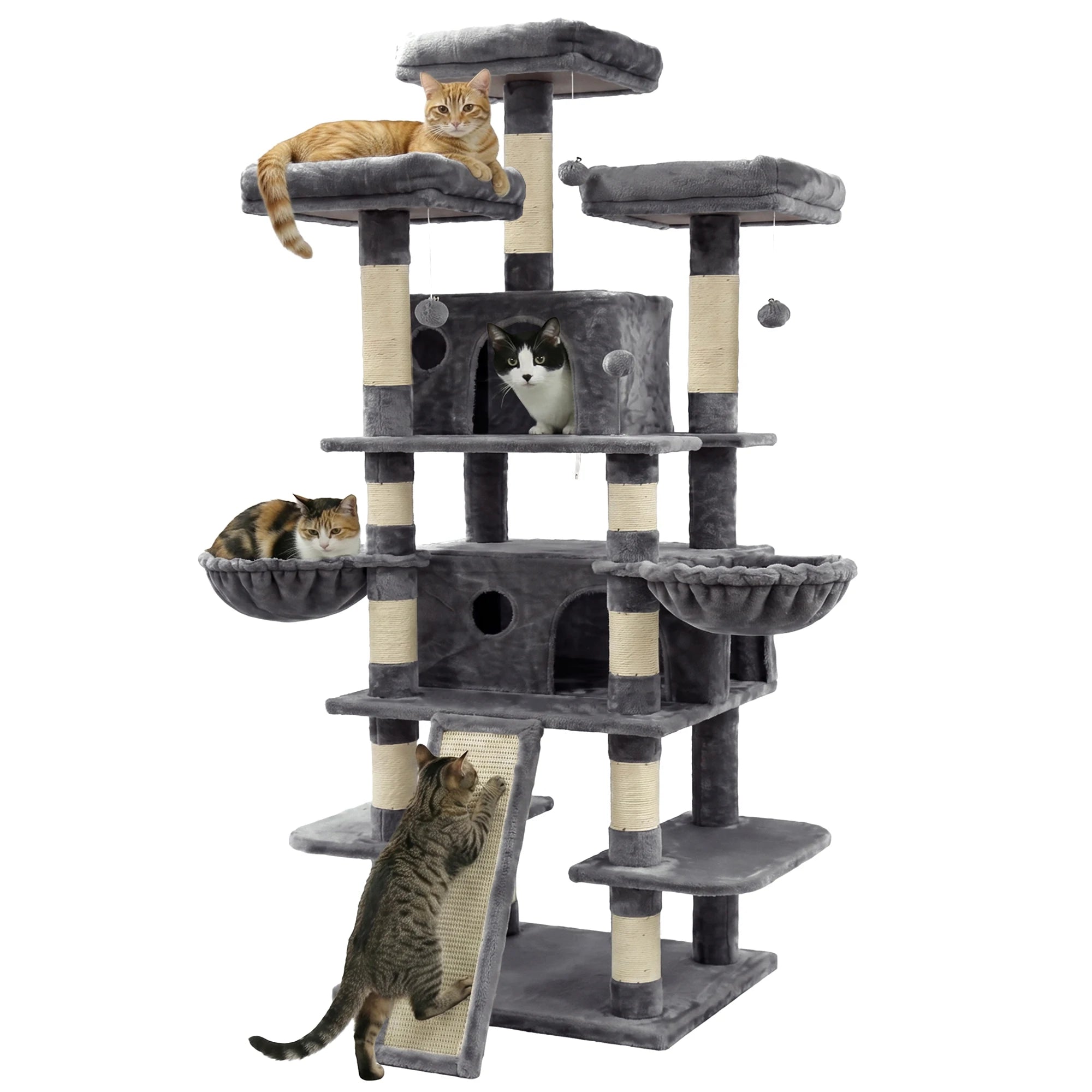 173cm Multi-Level Cat Tree Tower — 2 Condos, 3 Perches & Scratching Post
