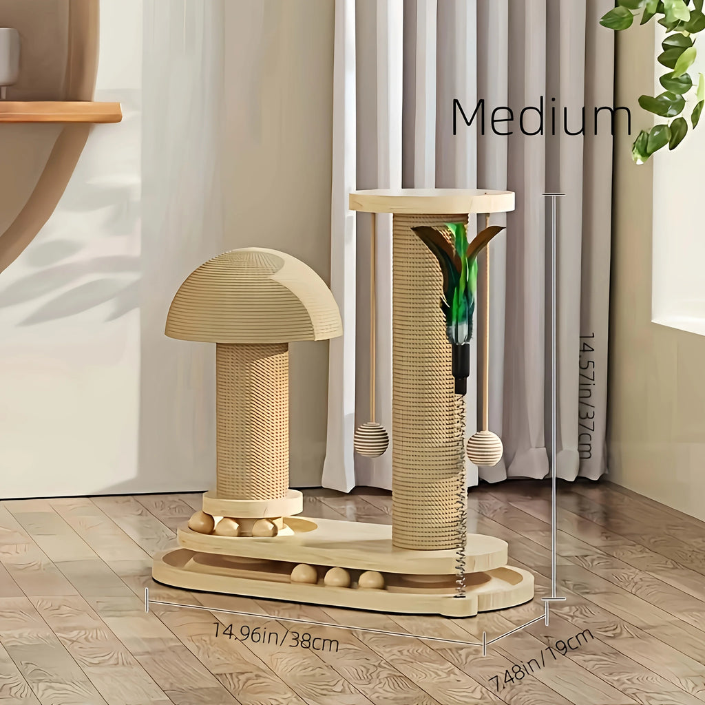 Interactive Cat Scratching Post Tower with Jute & Ball Track