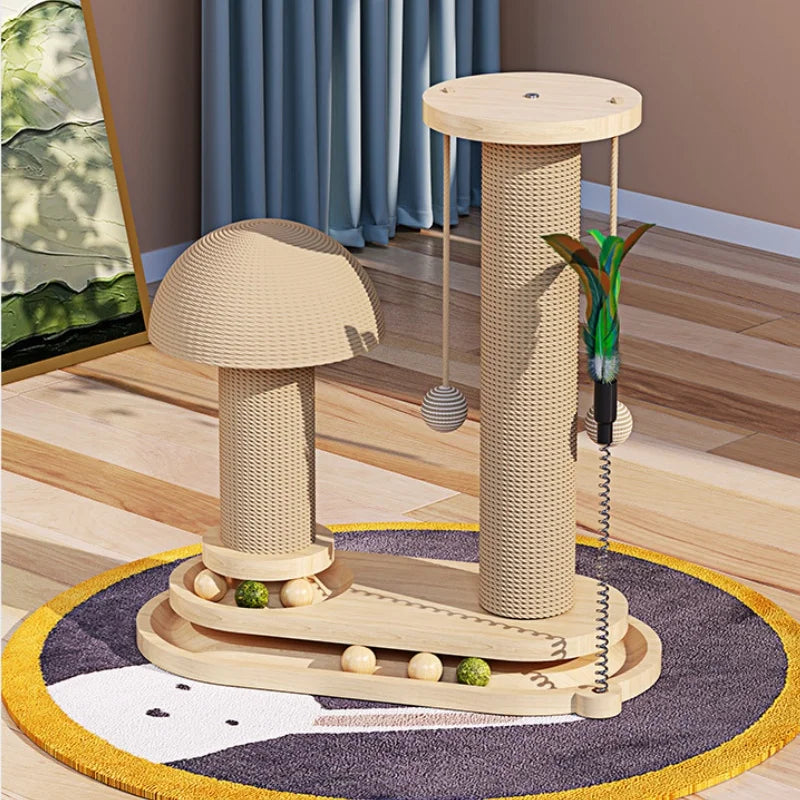 Interactive Cat Scratching Post Tower with Jute & Ball Track