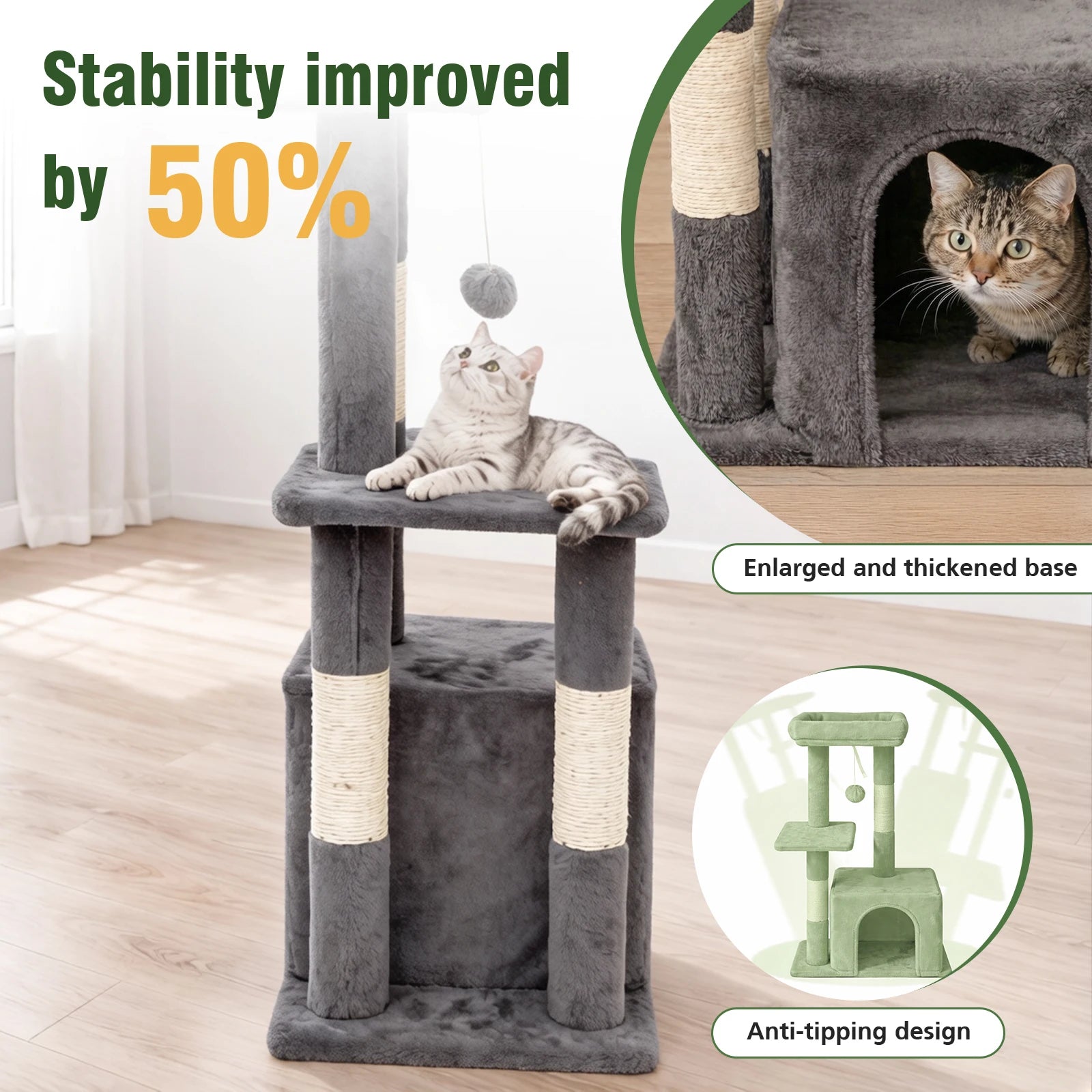 31-Inch Cat Tower with Scratching Posts, Jumping Platform & 2 Hanging Ball Toys