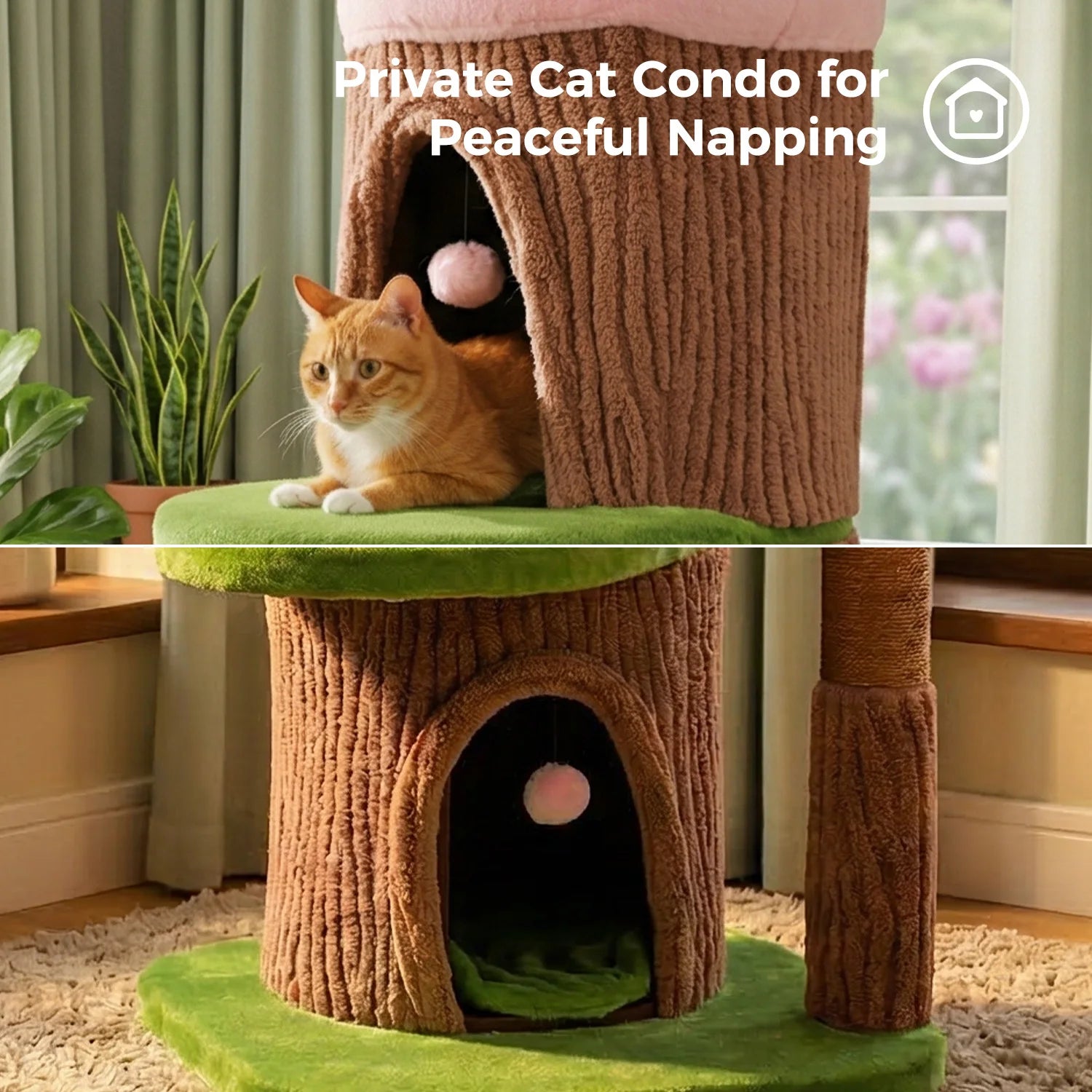 Tall Cat Tower with 4 Spacious Condos, Thick Sisal Post & Flower Top Bed