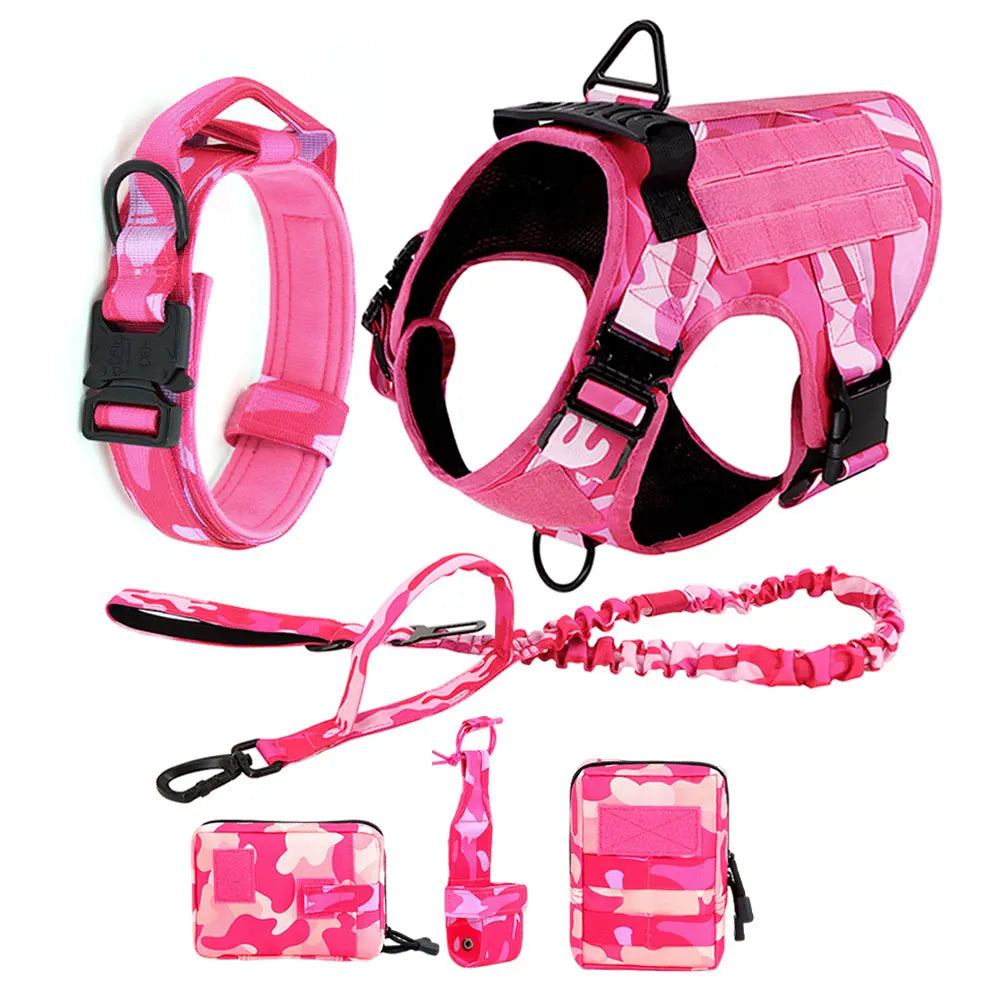 Military Tactical Dog Harness — Pink Camouflage Training Vest for Large & Medium Dogs