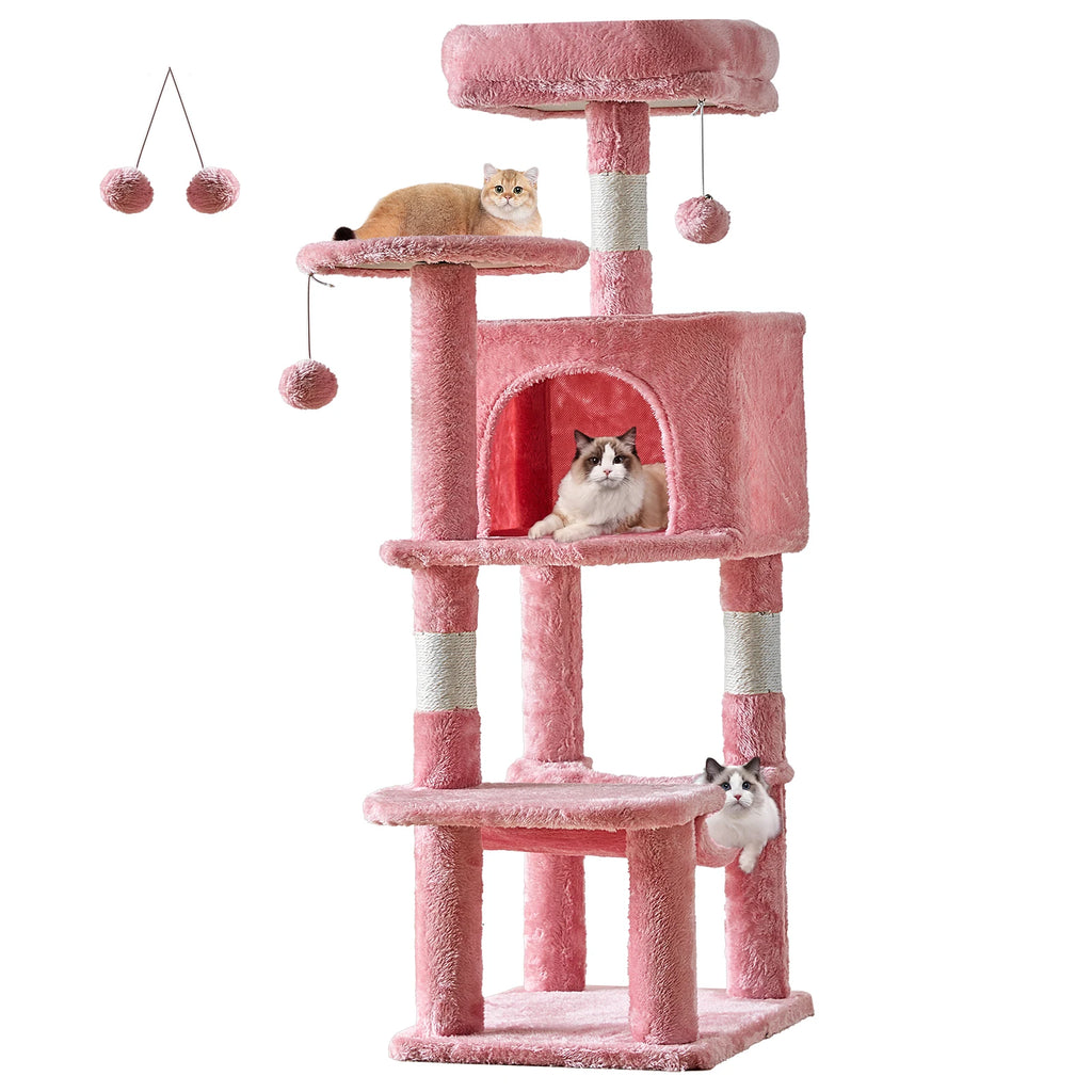 44-Inch Tall Multi-Cat Climbing Tower with Sisal Posts & Stable Pet House