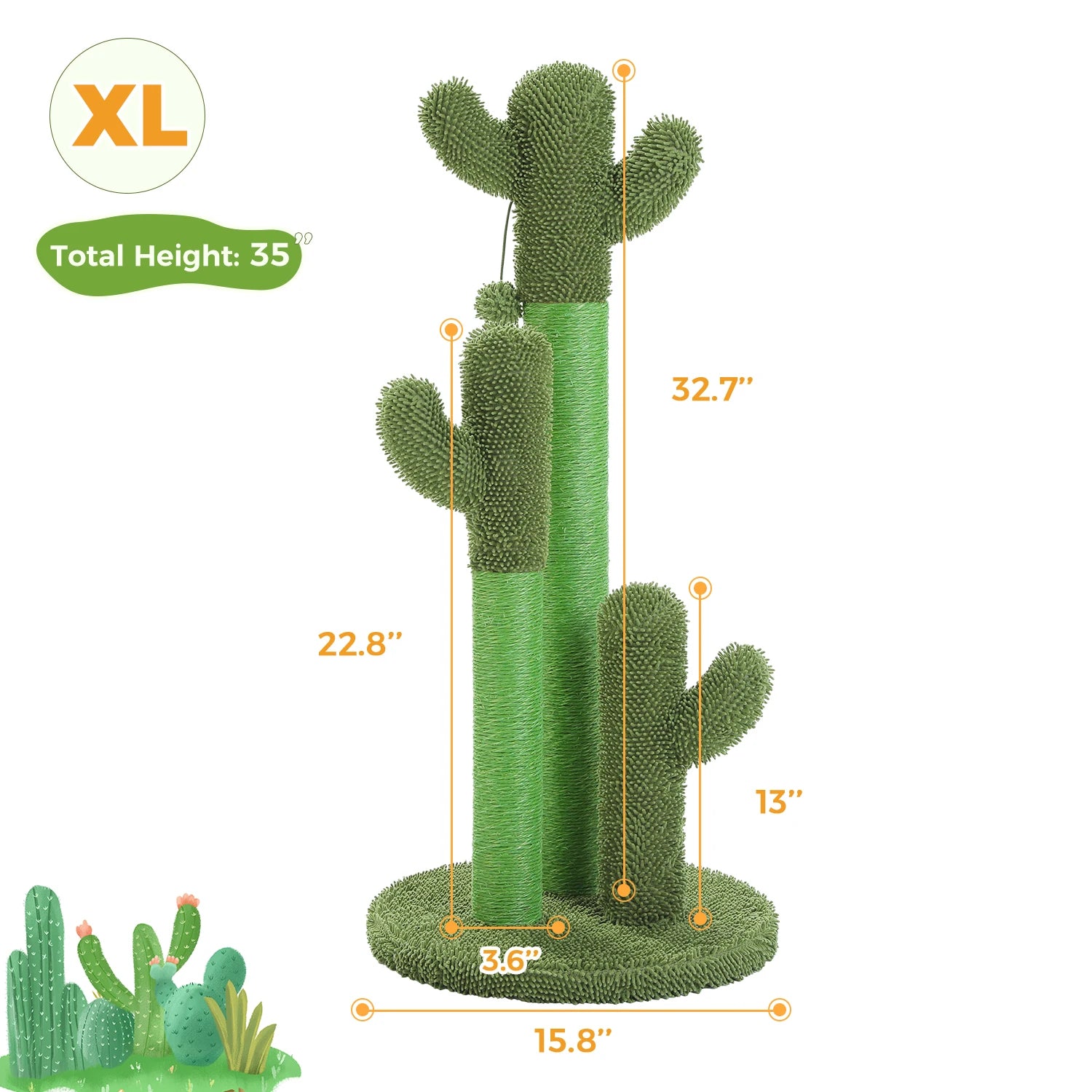 Cactus Cat Tree with Condo, Hammock, Dangling Ball & Sisal Scratching Post