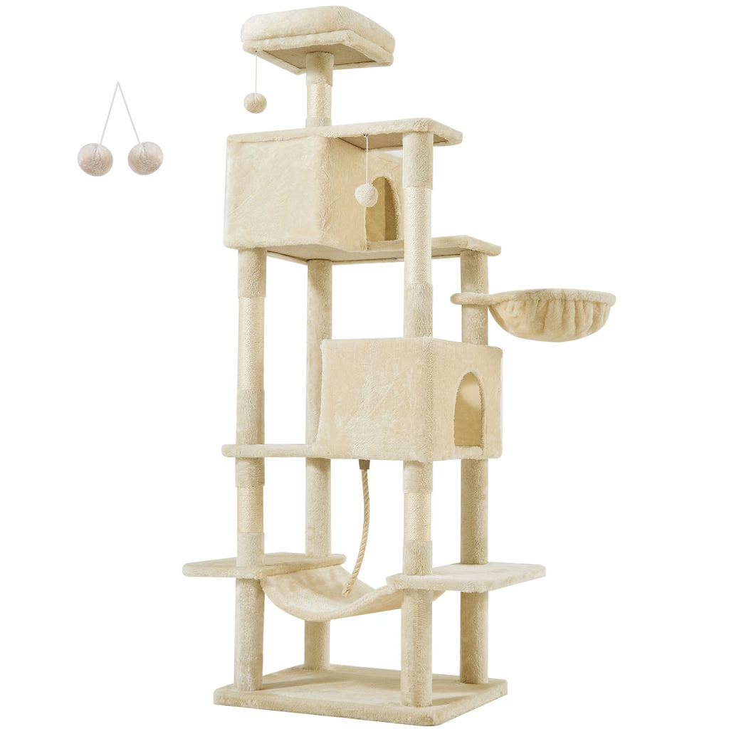 66-Inch Large Multi-Level Cat Climbing Tower with Condo & Sisal Scratching Posts