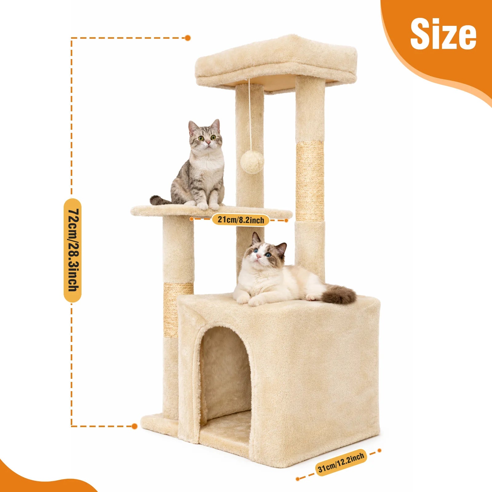31-Inch Cat Tower with Scratching Posts, Jumping Platform & 2 Hanging Ball Toys