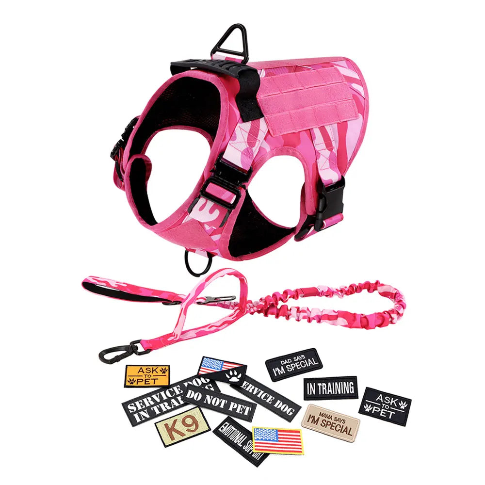 Military Tactical Dog Harness — Pink Camouflage Training Vest for Large & Medium Dogs