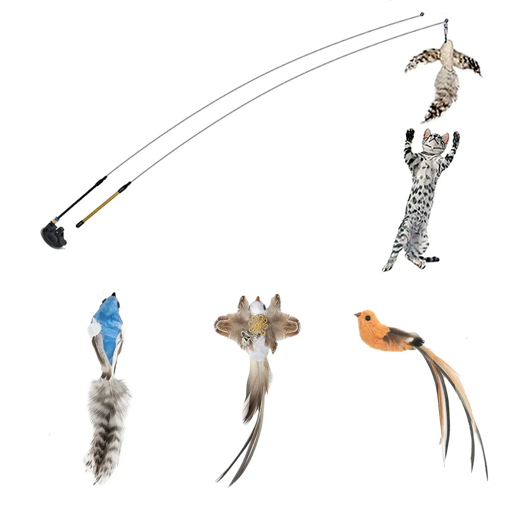 Simulation Bird Cat Toys Funny Interactive Peacock with Bell Cat Stick Toy for Kitten Playing Teaser Wand Toys Pet Cats Supplies