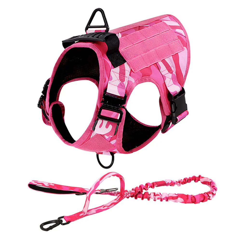 Military Tactical Dog Harness — Pink Camouflage Training Vest for Large & Medium Dogs