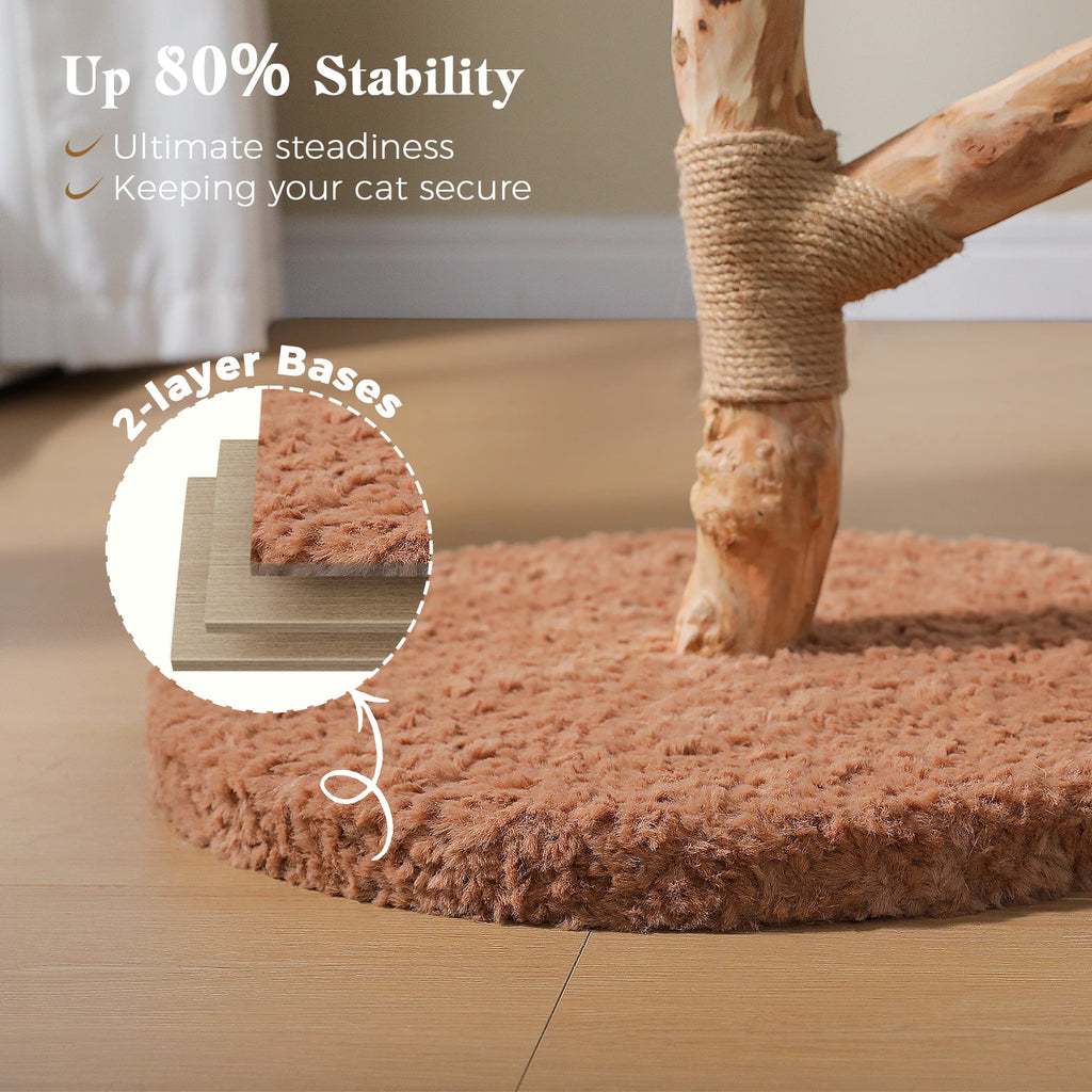 Luxury Boho Cat Tree with Wicker Basket, Real Wood Branches & Sisal Posts