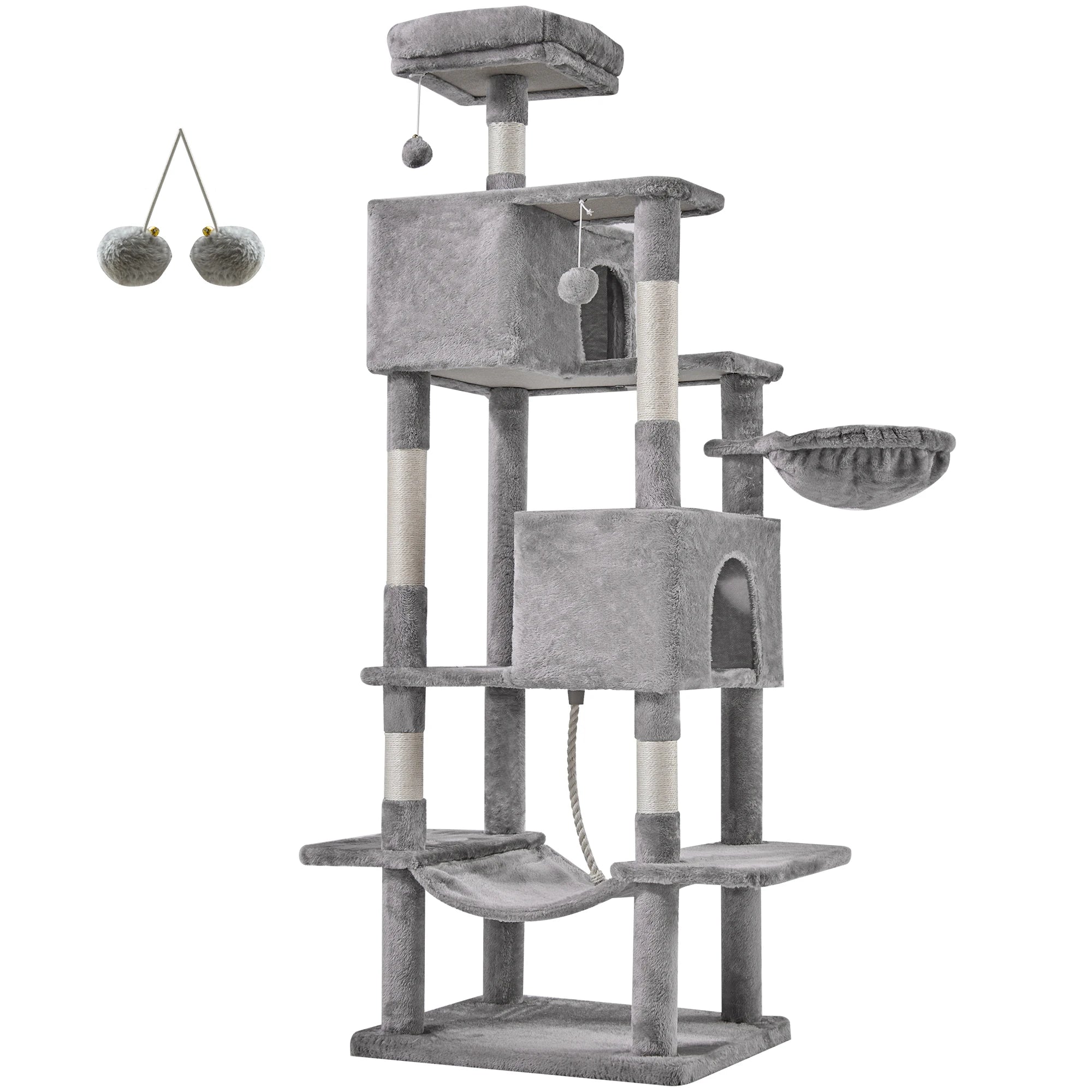 66-Inch Large Multi-Level Cat Climbing Tower with Condo & Sisal Scratching Posts