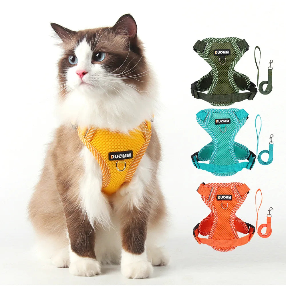 Breathable Mesh Cat & Dog Harness with Reflective Leash — Soft & Comfortable