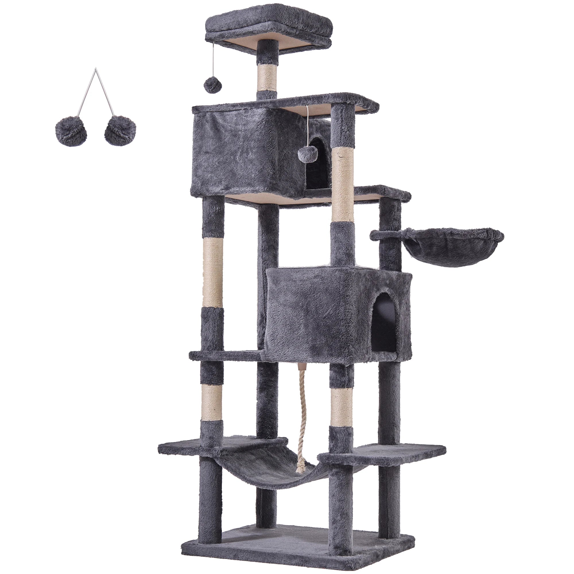 66-Inch Large Multi-Level Cat Climbing Tower with Condo & Sisal Scratching Posts