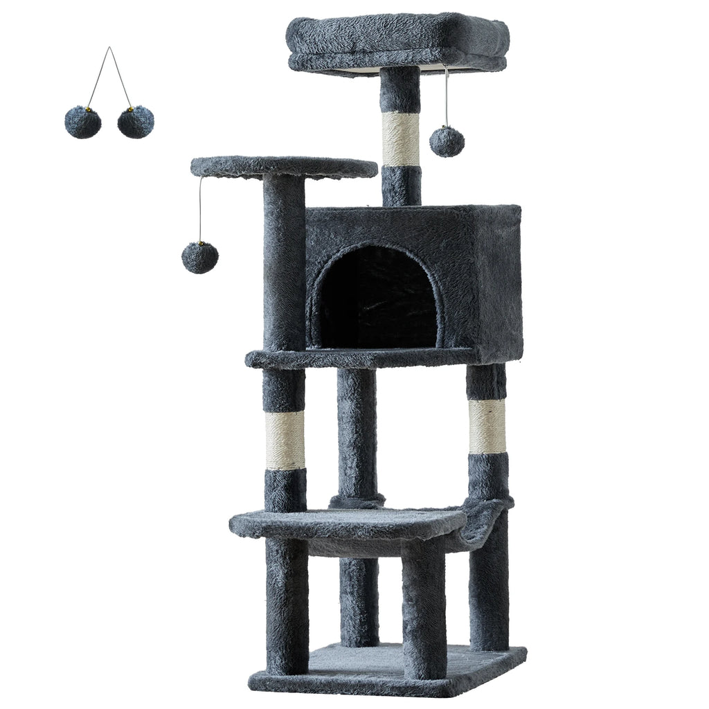 44-Inch Tall Multi-Cat Climbing Tower with Sisal Posts & Stable Pet House