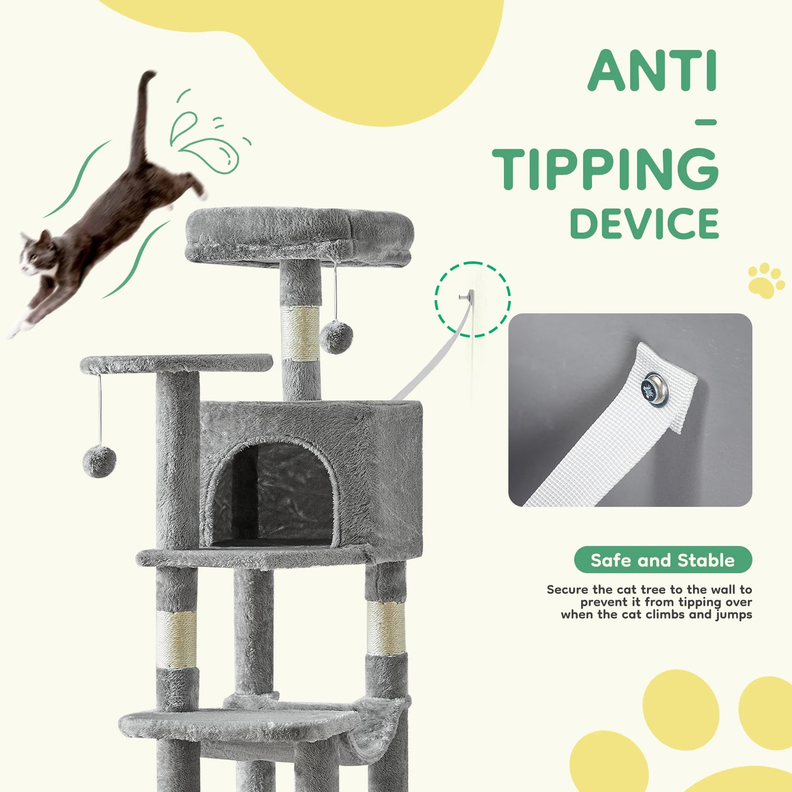 44-Inch Tall Multi-Cat Climbing Tower with Sisal Posts & Stable Pet House