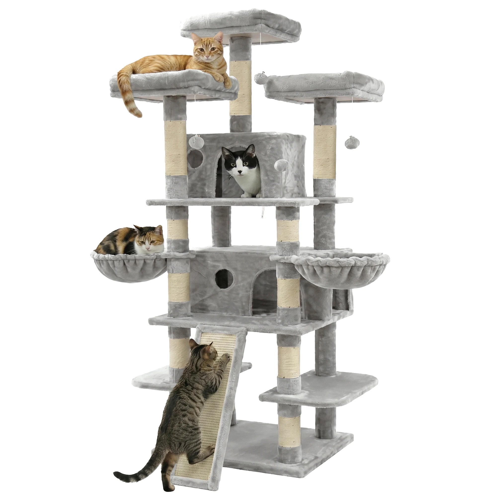 173cm Multi-Level Cat Tree Tower — 2 Condos, 3 Perches & Scratching Post