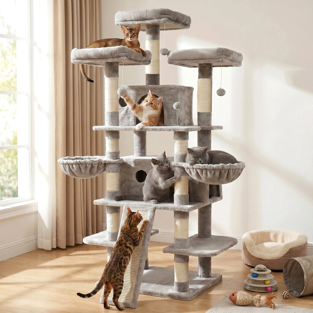 173cm Multi-Level Cat Tree Tower — 2 Condos, 3 Perches & Scratching Post