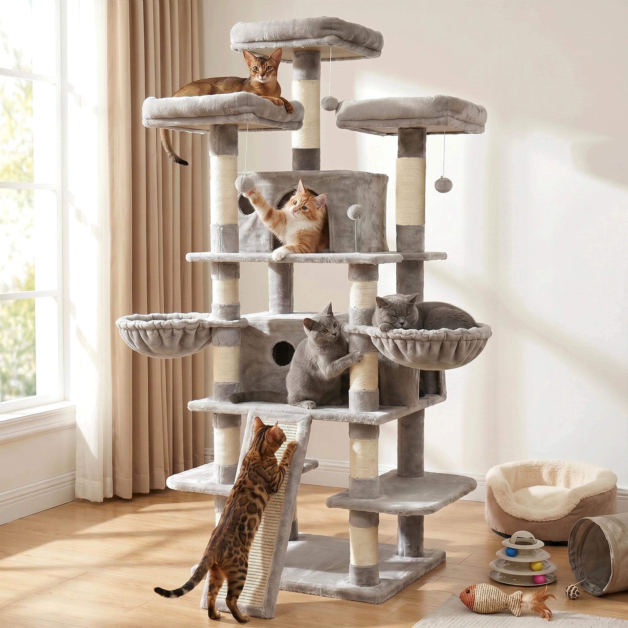 173cm Multi-Level Cat Tree Tower — 2 Condos, 3 Perches & Scratching Post