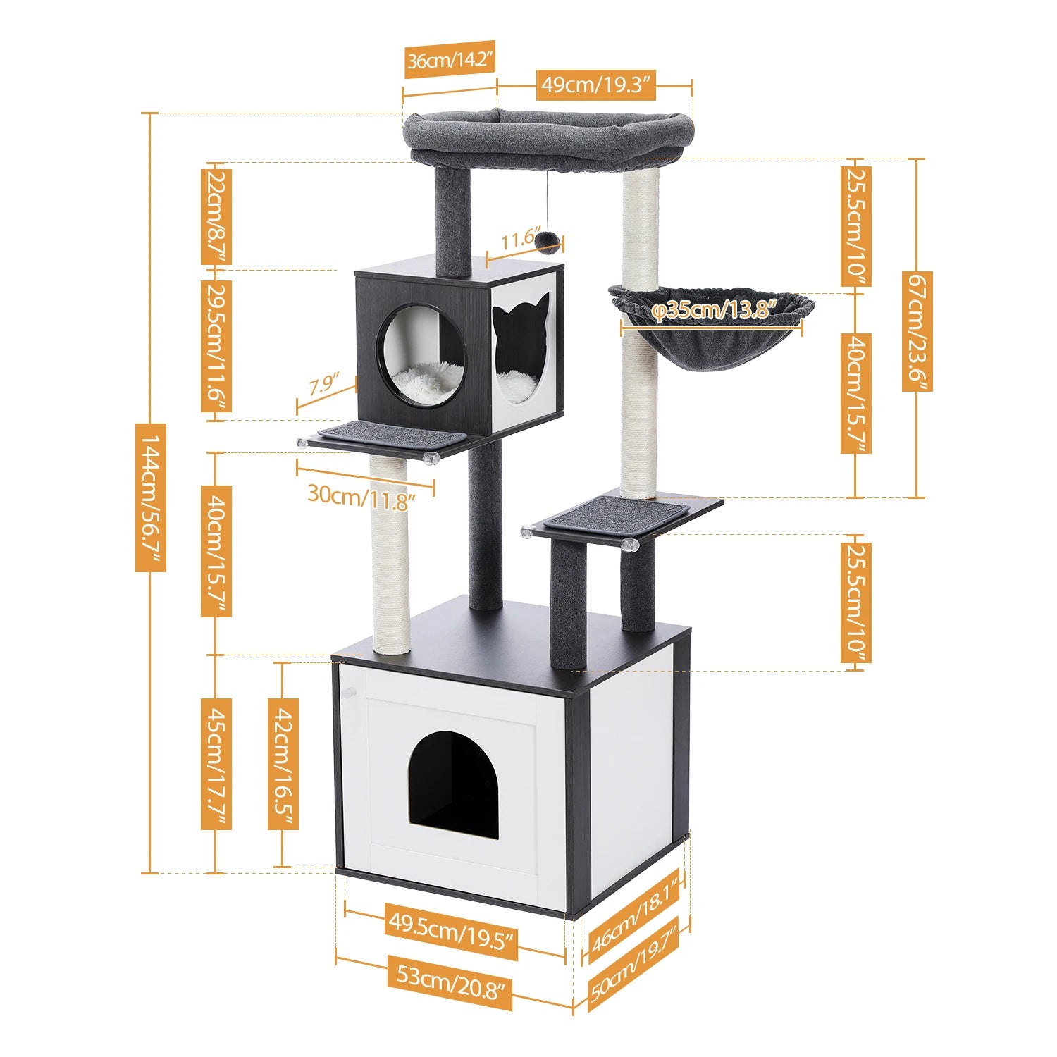 Multi-Level Cat Tree with Scratching Posts, Condo, Hammock & Top Perch