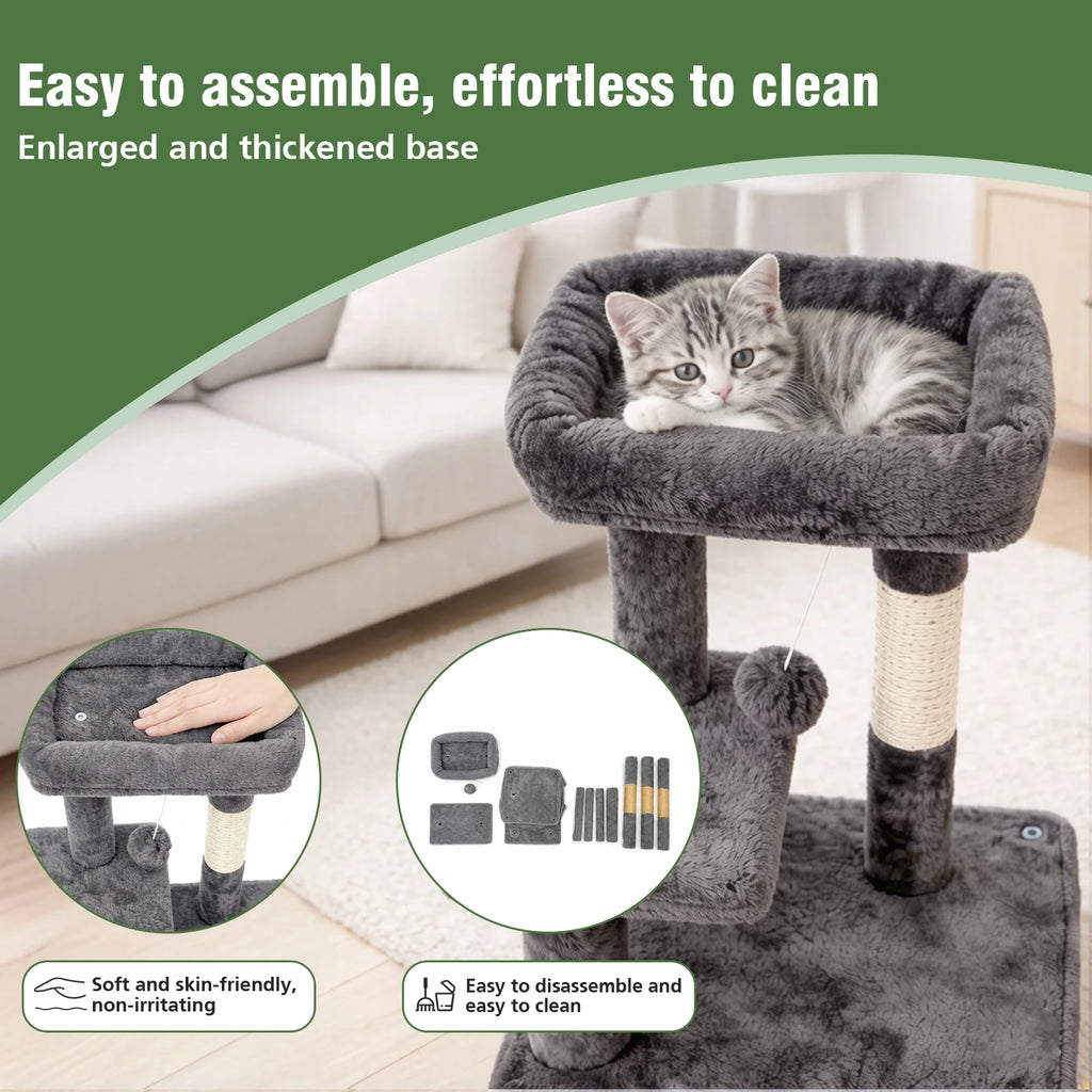 31-Inch Cat Tower with Scratching Posts, Jumping Platform & 2 Hanging Ball Toys