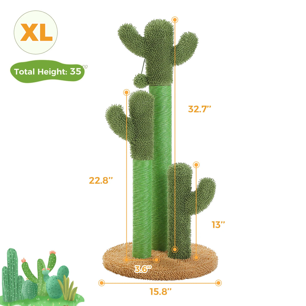Cactus Cat Tree with Condo, Hammock, Dangling Ball & Sisal Scratching Post