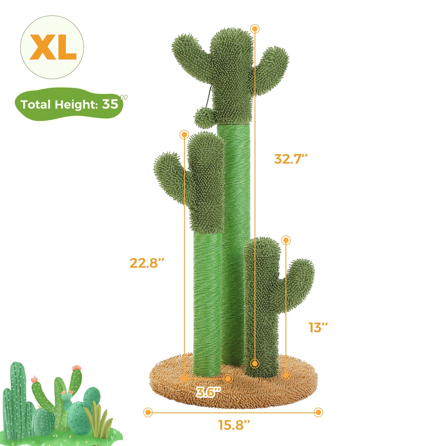 Cactus Cat Tree with Condo, Hammock, Dangling Ball & Sisal Scratching Post