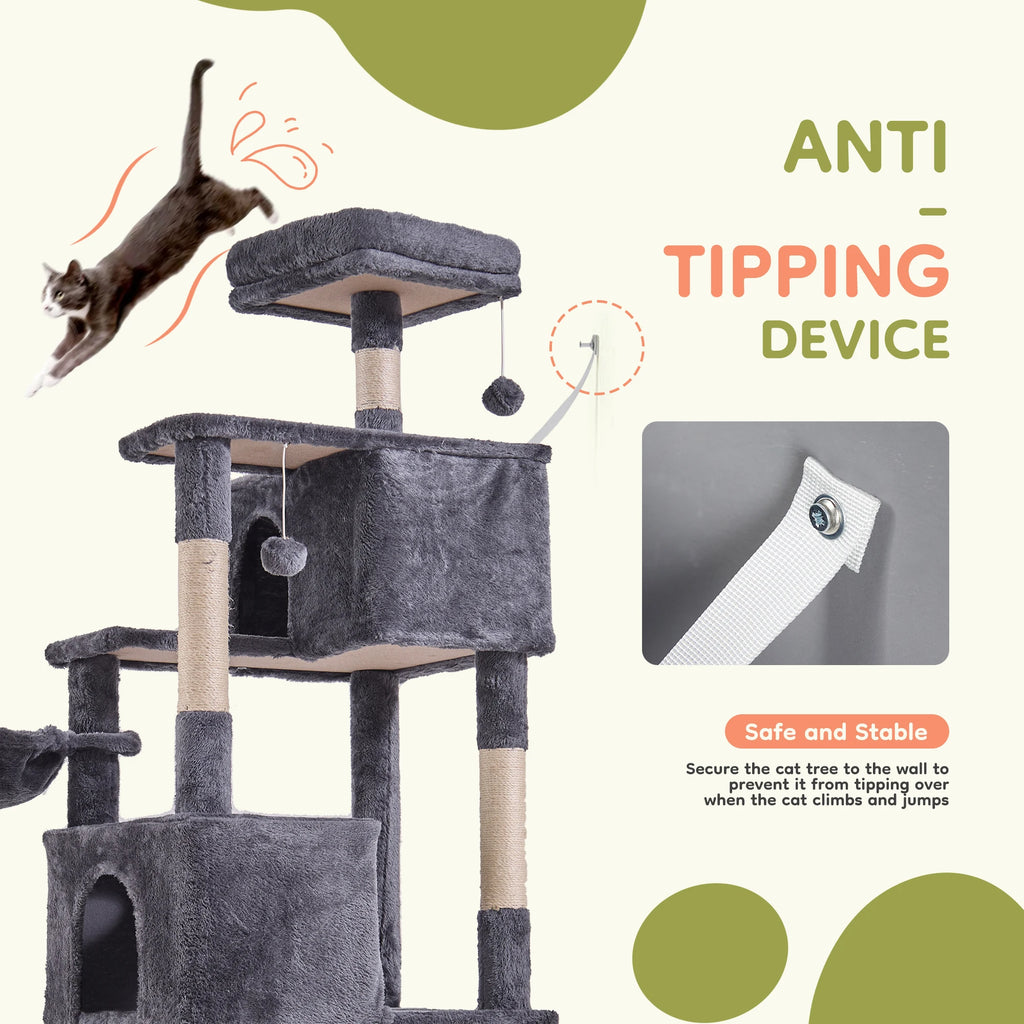 66-Inch Large Multi-Level Cat Climbing Tower with Condo & Sisal Scratching Posts