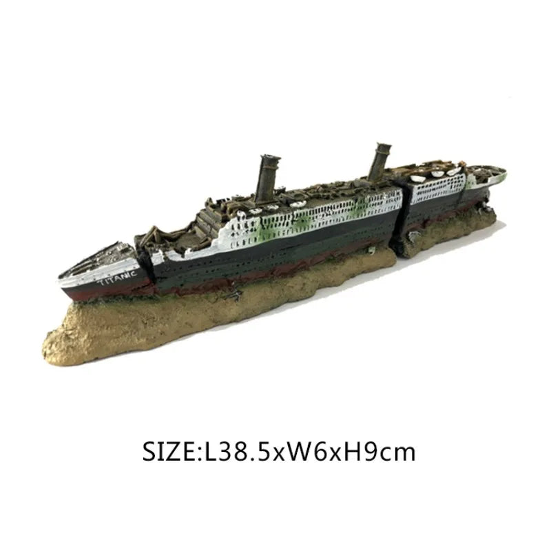 Titanic Wreck Fish Tank Decoration Sunken Ship Ornament Aquarium Landscape Decor Realistic Shipwreck Model Betta Fish Hiding