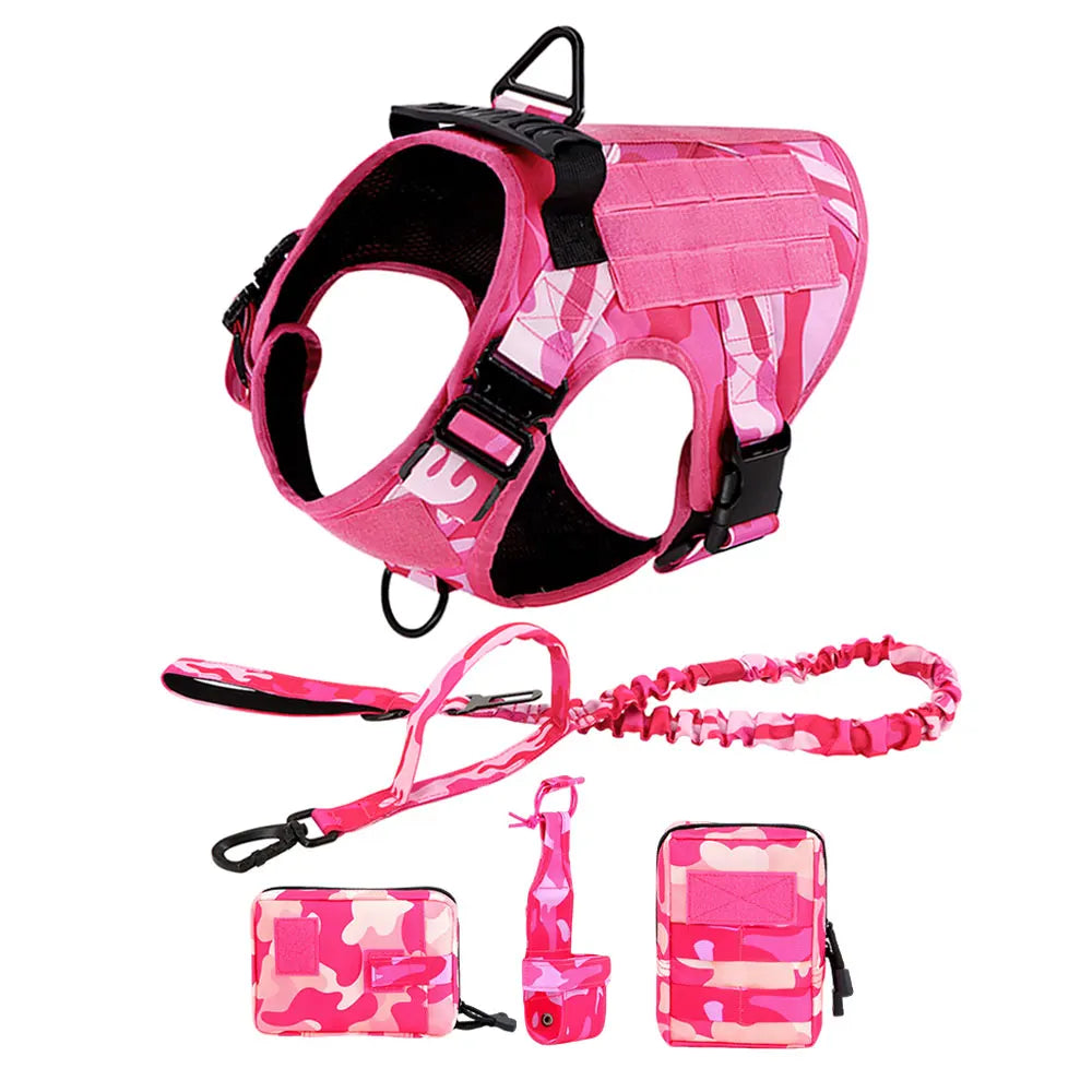 Military Tactical Dog Harness — Pink Camouflage Training Vest for Large & Medium Dogs