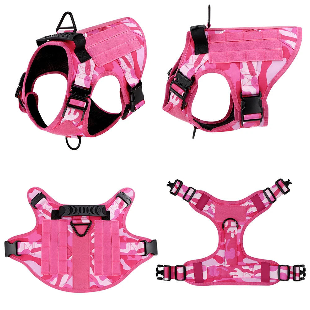 Military Tactical Dog Harness — Pink Camouflage Training Vest for Large & Medium Dogs