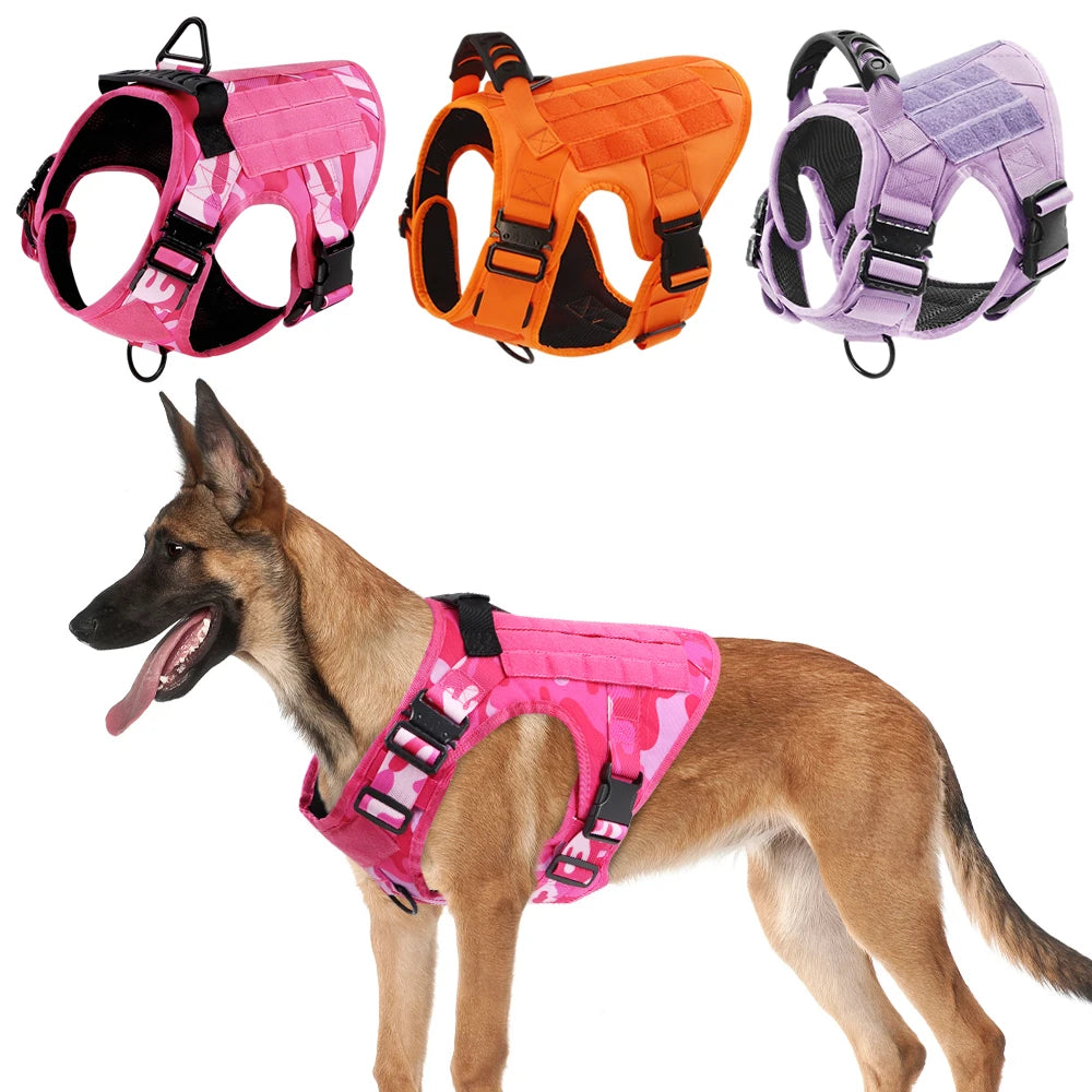 Military Tactical Dog Harness — Pink Camouflage Training Vest for Large & Medium Dogs