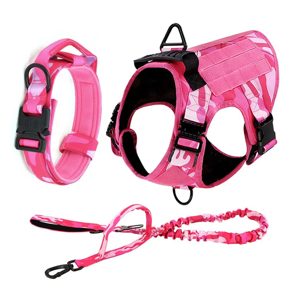 Military Tactical Dog Harness — Pink Camouflage Training Vest for Large & Medium Dogs