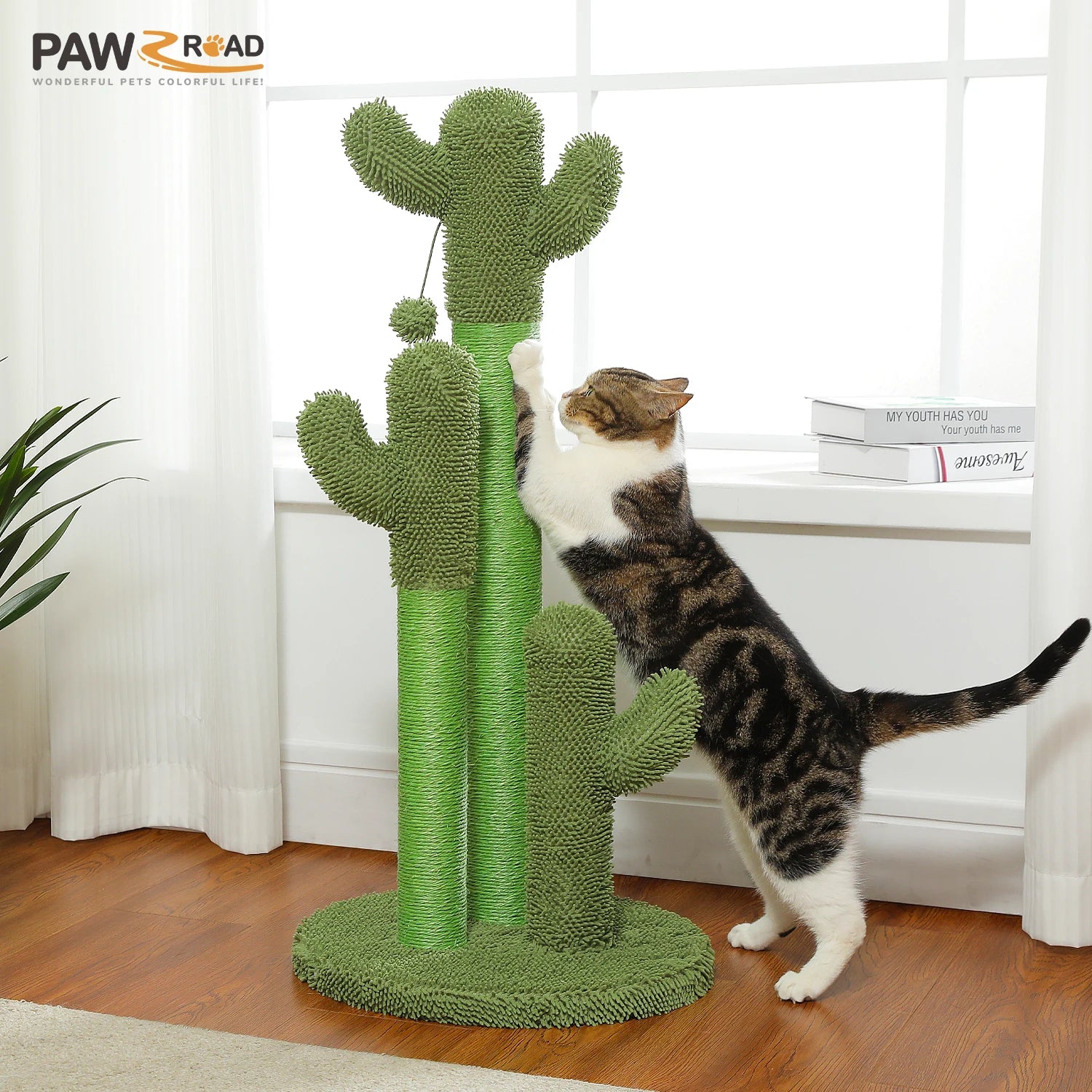 Cactus Cat Tree with Condo, Hammock, Dangling Ball & Sisal Scratching Post