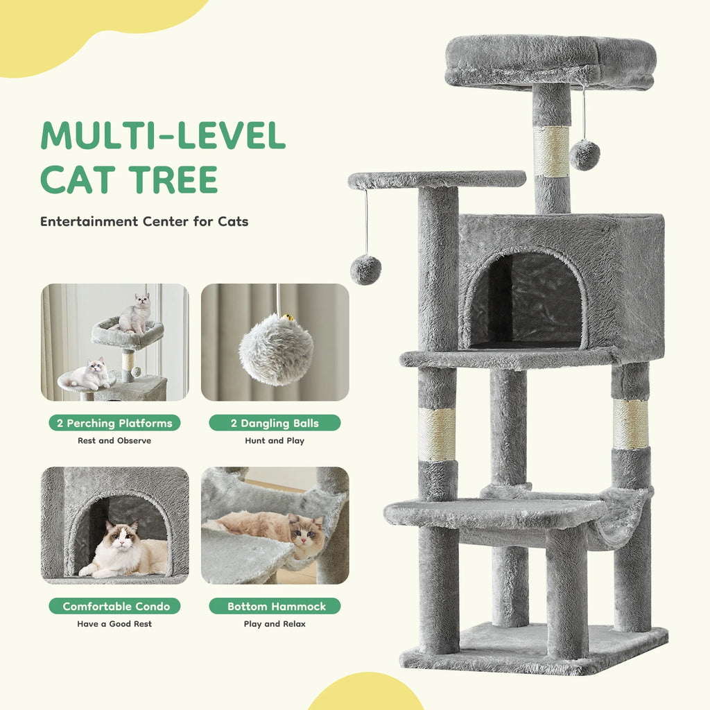 44-Inch Tall Multi-Cat Climbing Tower with Sisal Posts & Stable Pet House