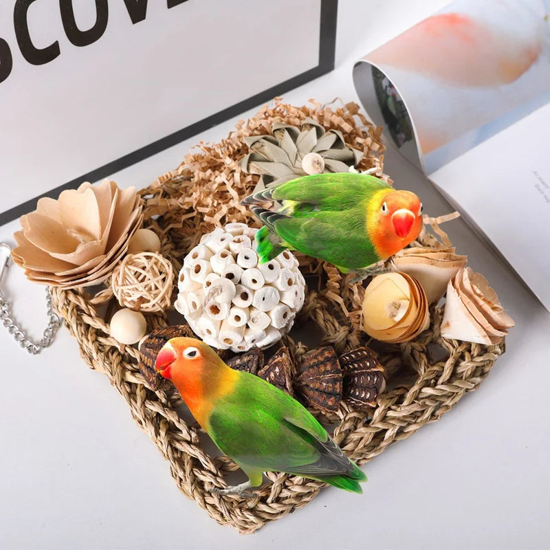Bird Toys, Parakeet Toys Bird Foraging Toys Grass Mat Climbing Wall For Parakeet,Parrot,Cockatiel,Conure,Lovebird