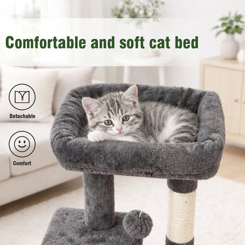 31-Inch Cat Tower with Scratching Posts, Jumping Platform & 2 Hanging Ball Toys