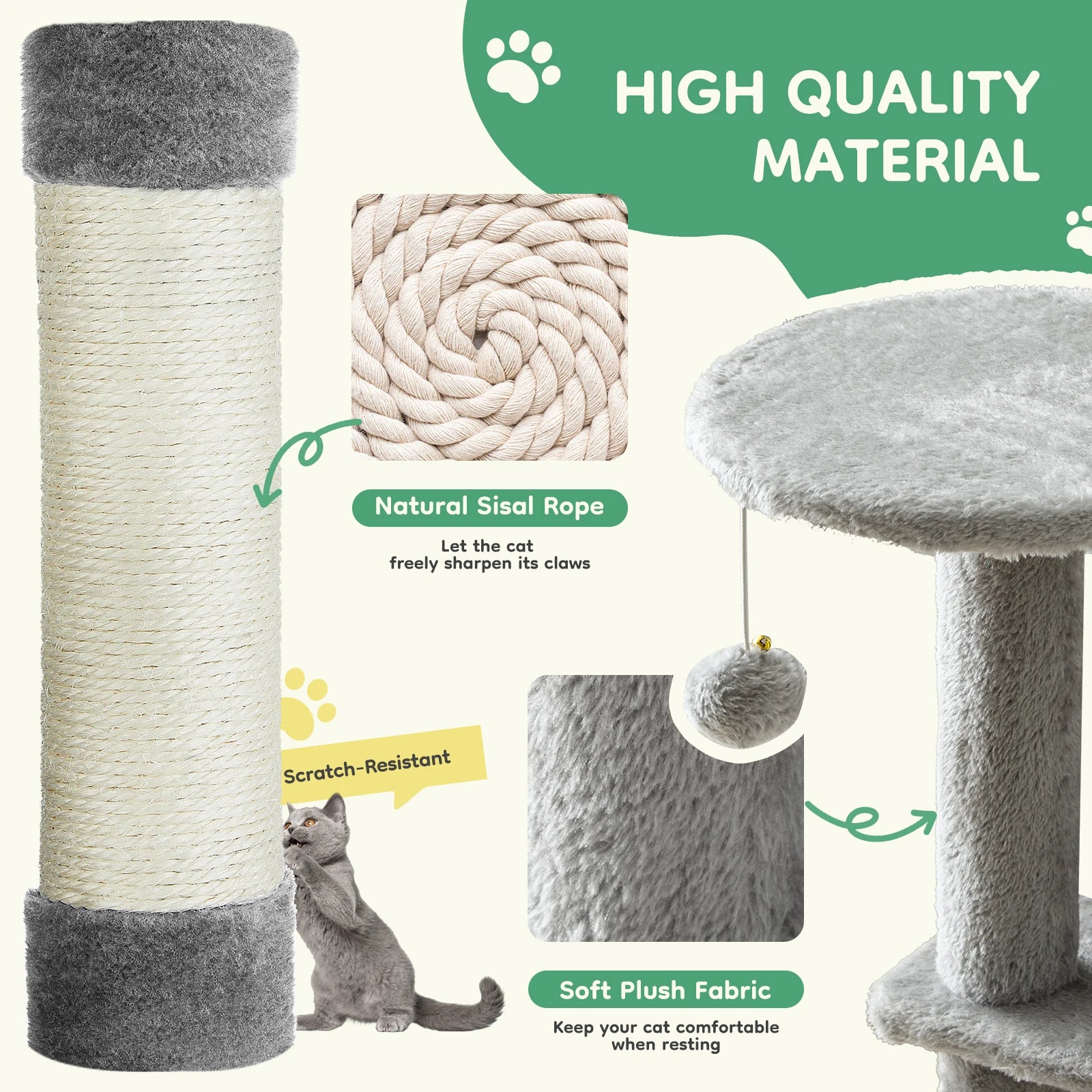 44-Inch Tall Multi-Cat Climbing Tower with Sisal Posts & Stable Pet House