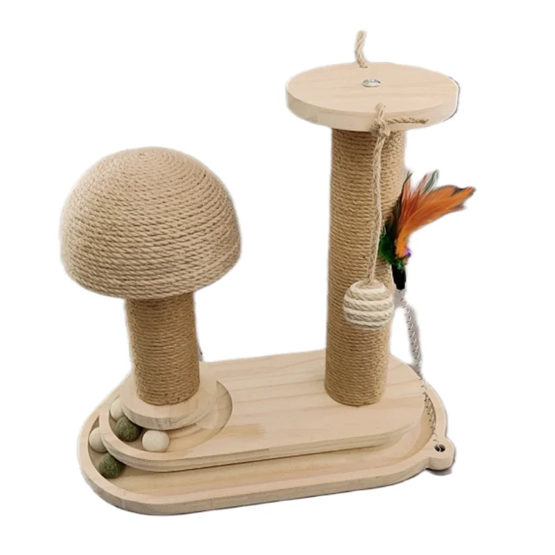 Interactive Cat Scratching Post Tower with Jute & Ball Track