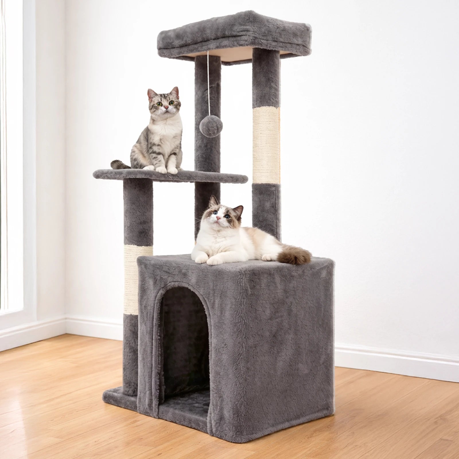 31-Inch Cat Tower with Scratching Posts, Jumping Platform & 2 Hanging Ball Toys