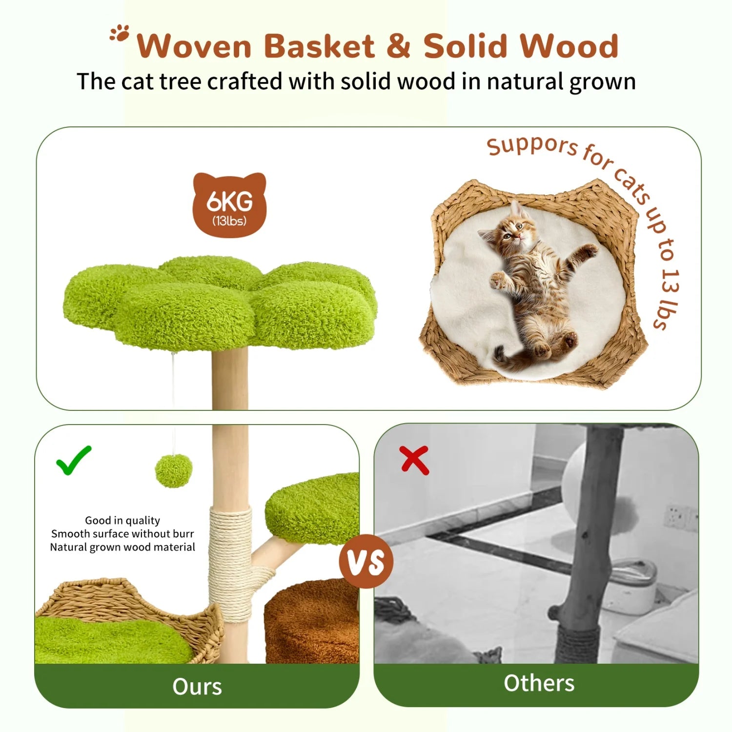 136cm Tall Cat Tree Activity Tower with Wicker Basket & Scratching Posts