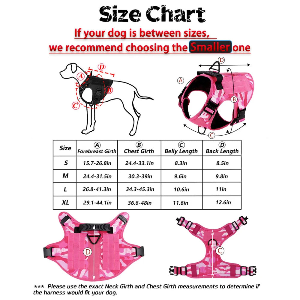 Military Tactical Dog Harness — Pink Camouflage Training Vest for Large & Medium Dogs