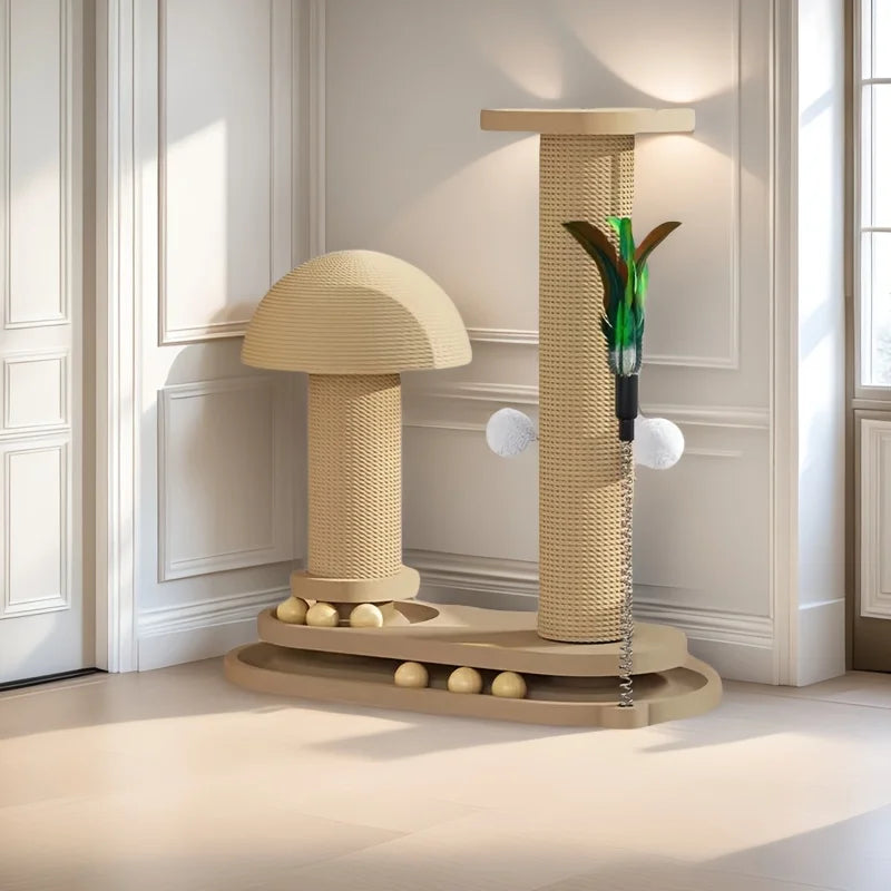 Interactive Cat Scratching Post Tower with Jute & Ball Track