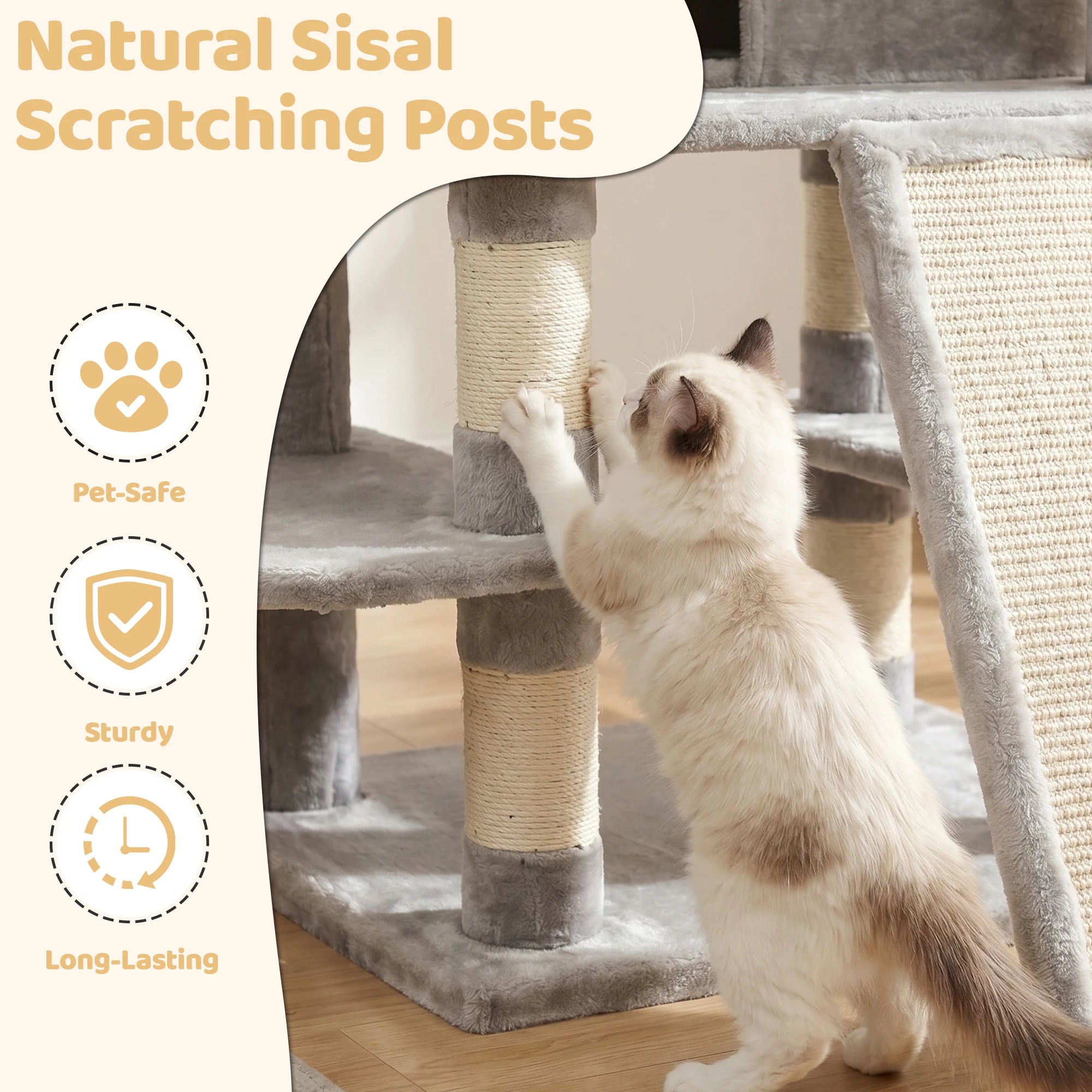 173cm Multi-Level Cat Tree Tower — 2 Condos, 3 Perches & Scratching Post