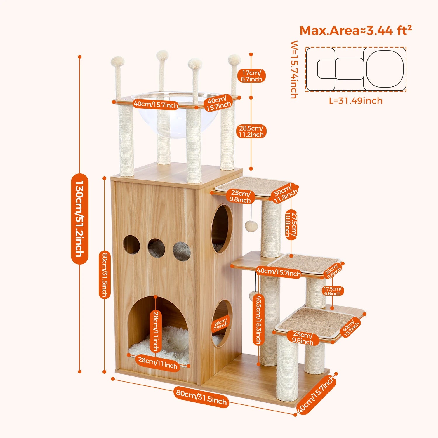 Multi-Level Cat Tree with Scratching Posts, Condo, Hammock & Top Perch