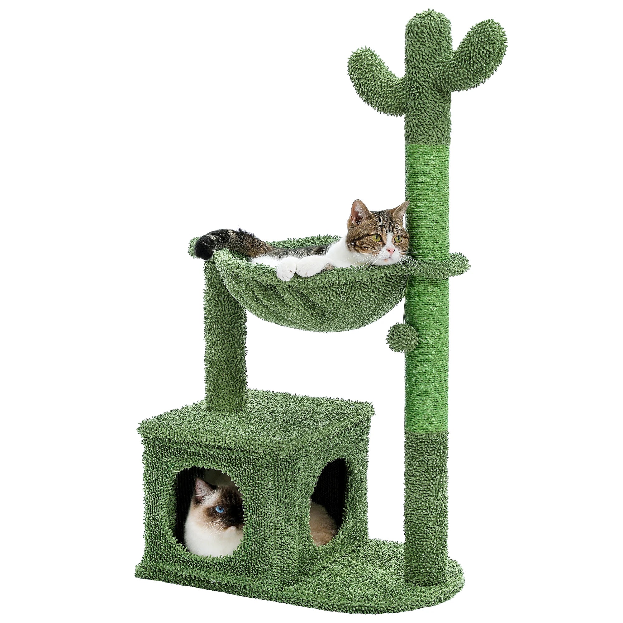 Cactus Cat Tree with Condo, Hammock, Dangling Ball & Sisal Scratching Post