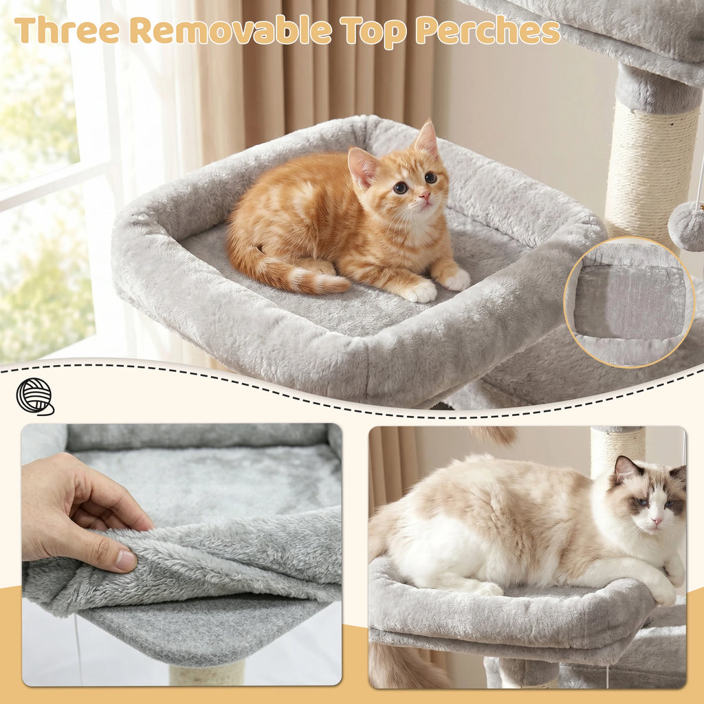 173cm Multi-Level Cat Tree Tower — 2 Condos, 3 Perches & Scratching Post