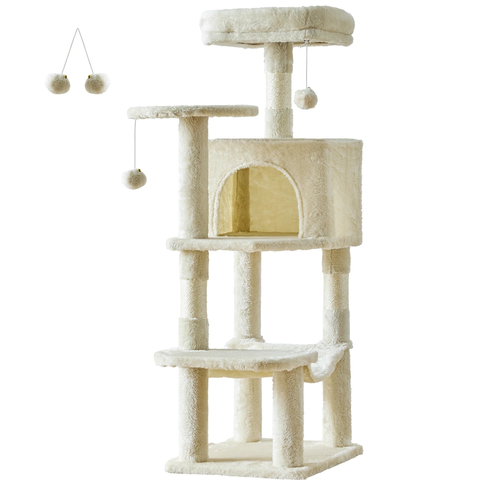 44-Inch Tall Multi-Cat Climbing Tower with Sisal Posts & Stable Pet House