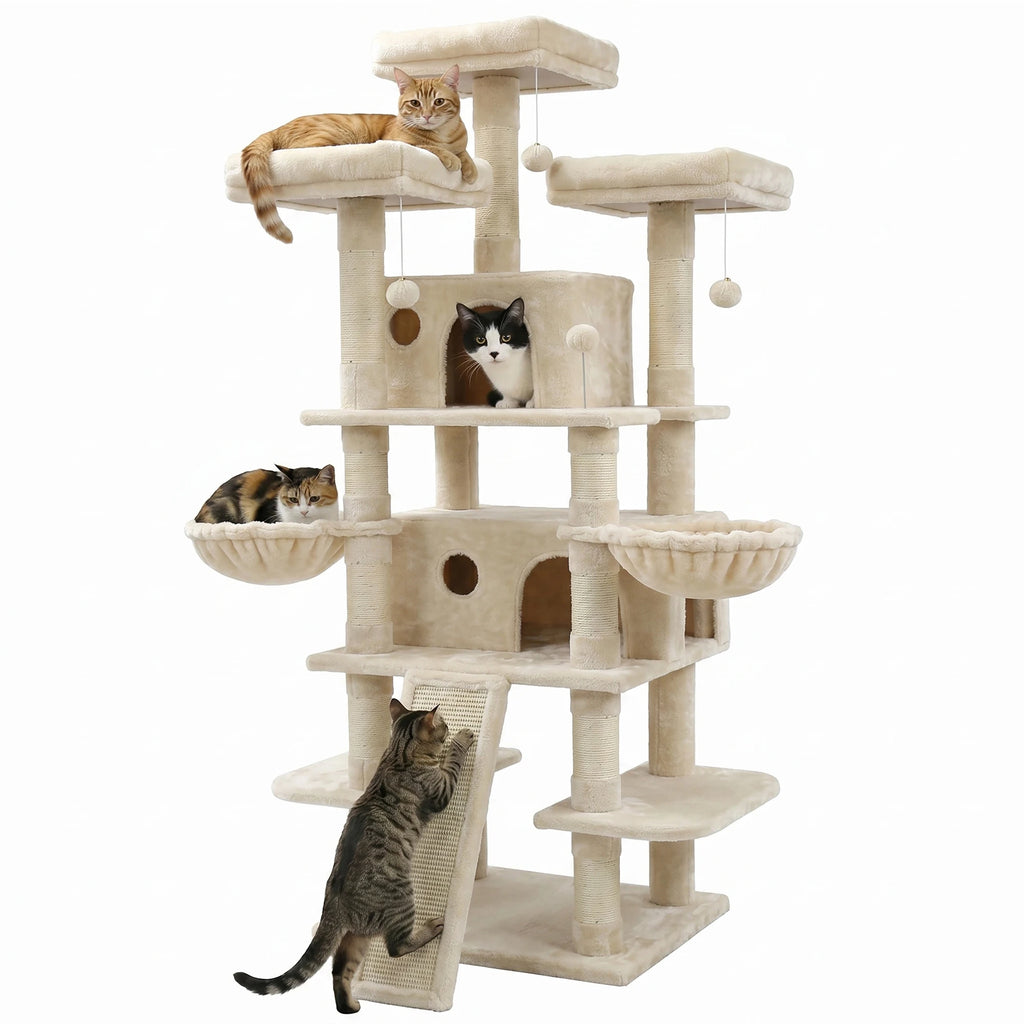 173cm Multi-Level Cat Tree Tower — 2 Condos, 3 Perches & Scratching Post