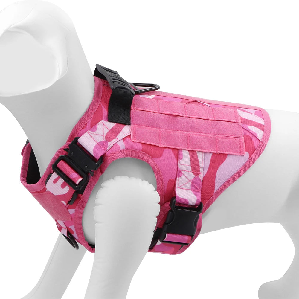Military Tactical Dog Harness — Pink Camouflage Training Vest for Large & Medium Dogs
